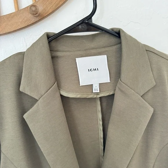 Ichi Mossy Green Supple Cinched Jersey Stretch Single Breast Blazer Medium - Picture 10 of 11